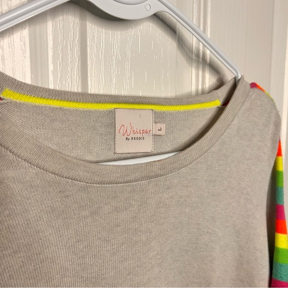 Whisper by Brodie Women’s Large Rainbow Gray Boxy Crew Cotton Silk Sweater - Picture 3 of 5